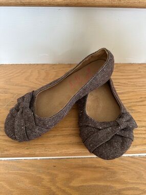 Brown Tweed Bow Ballet Flats